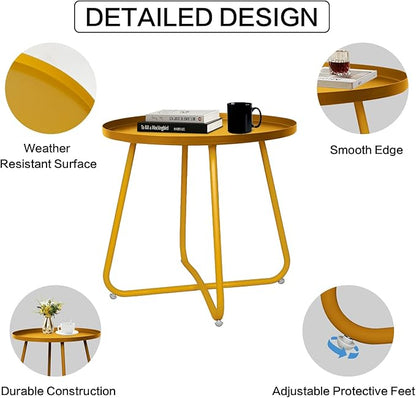 Babion Outdoor Side Tables,Round Weather Resistant Steel Patio Side Table,Small End Table for Patio Yard Porch Balcony Garden,Indoor & Outdoor All Gold