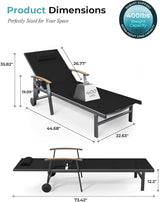 Ciokea Outdoor Lounge Chair with Pillow Set of 4, 5-Position Chaise Lounge with Wheels & Armrests - Photo 2