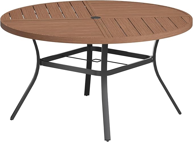 VICLLAX Round Patio Table with Adjustable Umbrella Hole for 6, All Weather Metal Outdoor Dining Table for Lawn Garden - Photo 1
