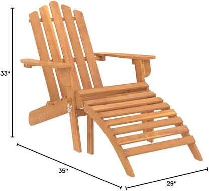 Patio Adirondack Chairs with Footrests 2-Piece Set Solid Wood Acacia Outdoor Furniture for Garden Patio Terrace
