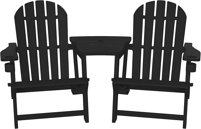 WestinTrends Azura Outdoor HDPE Adirondack Chairs with Connecting Table Tray (Set of 2), Black