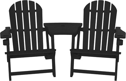 WestinTrends Azura Outdoor HDPE Adirondack Chairs with Connecting Table Tray (Set of 2), Black