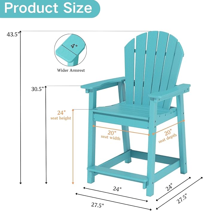 OTSUN Adirondack Chair, Large Lawn Chair, Outdoor Chair with Durability and Weather Resistance, HDPE Patio Chair for Yard, Porch, Garden, Deck, Swimming Pool