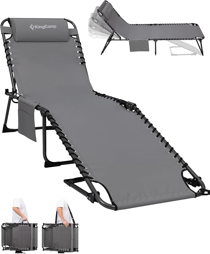 KingCamp Lounge Chair Outdoor,400LBS Tanning Chairs for Outside,Adjustable 5-Position Patio Lounge Chair Sunbathing Chase Lounge Chair Outdoor for Outside Beach Patio Sun Bathing Pool Backyard