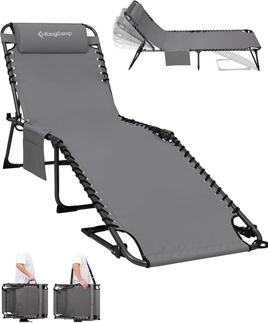 KingCamp Lounge Chair Outdoor,400LBS Tanning Chairs for Outside,Adjustable 5-Position Patio Lounge Chair Sunbathing Chase Lounge Chair Outdoor for Outside Beach Patio Sun Bathing Pool Backyard
