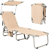 GYMAX Beach Chair with Canopy Shade, Folding Tanning Lounge with Adjustable Backrest, Carry Handle & Side Pocket - Photo 1