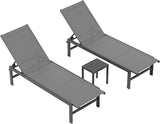 Outdoor Lounge Chairs Set of 3, Aluminum Chaise Lounge Chairs with 5-Position Recliner, Patio Lounge Chair for Backyard - Photo 7