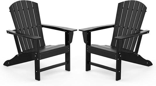IVY&LANE Adirondack Chairs Set of 2 | HDPE Plastic | Outdoor Fire Pit Chairs | Oversized | All-Weather | Black | for Outside Deck Backyard Patio Poolside Porch Lawn