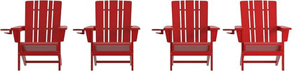 Flash Furniture Halifax Adirondack Chairs with Cup Holders, Weather Resistant Poly Resin Adirondack Chairs, Set of 4, Red