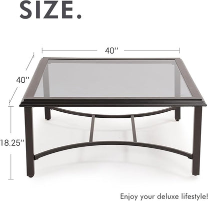 Grand patio Outdoor Glass Coffee Table,Outdoor Furniture Coffee,Patio Garden Furniture Multi-Functional Tea Table with Tempered Glass Top, for Conversation-Square (Tea Table with Glass Top)