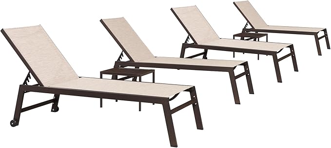PURPLE LEAF 82.6" Overside Outdoor Chaise Lounge 4 Pieces Adjustable Patio Lounge Chairs with Sturdy Aluminum Frame, Waterproof Chaise Lounge Chair for Outdoor Pool Lawn Backyard, Beige