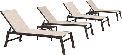 PURPLE LEAF 82.6" Overside Outdoor Chaise Lounge 4 Pieces Adjustable Patio Lounge Chairs with Sturdy Aluminum Frame, Waterproof Chaise Lounge Chair for Outdoor Pool Lawn Backyard, Beige