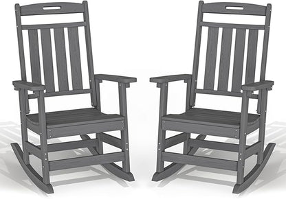 Plawdlik HDPE Rocking Chair,Oversized Outdoor Rocking Chair Set of 2,Patio Rocking Chair All Weather Resistant-Grey