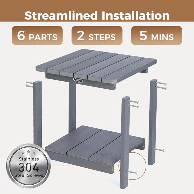 Square Outdoor Side Table Adirondack Side Table, Water-resistant & 2-Tier Small End Table for Patio - Photo 8