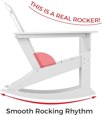 Costaelm Outdoor Adirondack Chair, All Weather Resistant Lawn Chairs Balcony Chair and Fire Pit Chairs, Deck Chairs Outdoor Porch Rocking Chair High Back HDPE Poly Lumber, White
