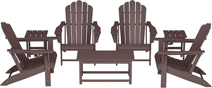 Costaelm Lakeview 7-Piece HDPE Outdoor Patio Furniture Adirondack Conversation Set, Dark Brown
