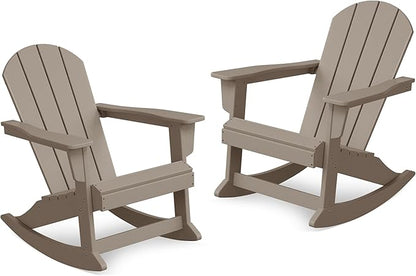 Costaelm Outdoor Adirondack Chair Set of 2, All Weather Resistant Classic Balcony Chair and Fire Pit Chairs, Plastic Outdoor Porch Furniture Rocking Chair High Back HDPE Poly Lumber, Weathered Wood
