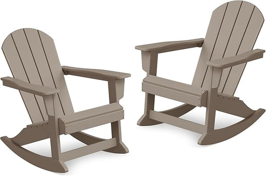 Costaelm Outdoor Adirondack Chair Set of 2, All Weather Resistant Classic Balcony Chair and Fire Pit Chairs, Plastic Outdoor Porch Furniture Rocking Chair High Back HDPE Poly Lumber, Weathered Wood