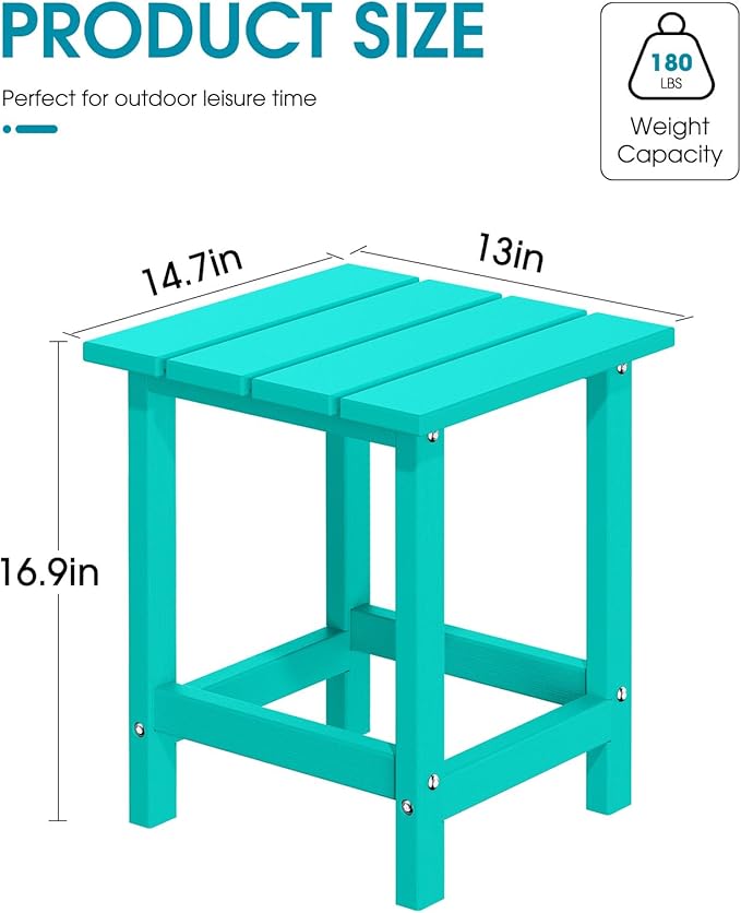MUCHENGHY Adirondack Outdoor Side Table Set of 2, 14.7" Patio Side Table Weather Resistant, HDPE Outdoor End Tables for Patio, Lake Blue