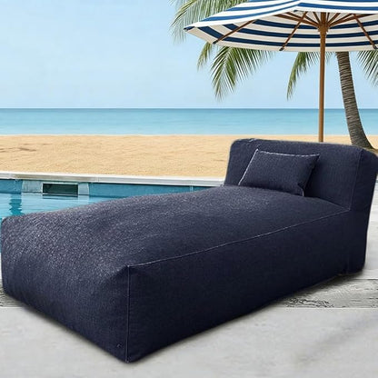 Outdoor Bean Bag Lounger Chair Poolside Lounge Without Filling Bean Bag Cover Pouf Cover Water-Resistant Patio Chaise and Pool Sun Lounger(17-Blue Grey,L-165cm-empty Cover)
