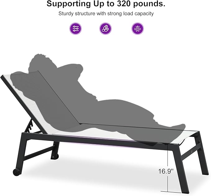 PURPLE LEAF Outdoor Chaise Lounge Set for 2 Oversized Pool Lounge Chairs with Easy-to-Move Wheels and Adjustable - Photo 9