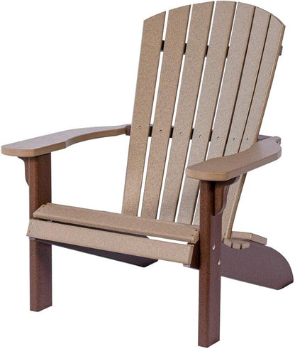 Leisure Lawns Poly Plastic Fanback Adirondack Chair, Outdoor Patio Chair - Amish Made in USA (Weatherwood on Brown)