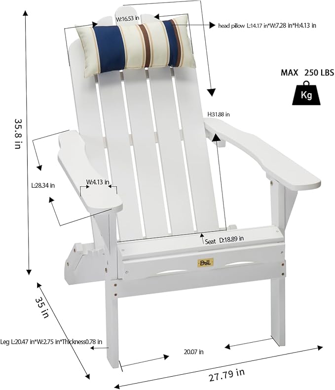 White Adirondack Chairs Set of 4 Outdoor Patio Folding Lounge Wood Outside Deck, Porch, Lawn, Pool, Yard, Garden, Fire Pit, Heavy Duty
