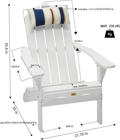 White Adirondack Chairs Set of 4 Outdoor Patio Folding Lounge Wood Outside Deck, Porch, Lawn, Pool, Yard, Garden, Fire Pit, Heavy Duty