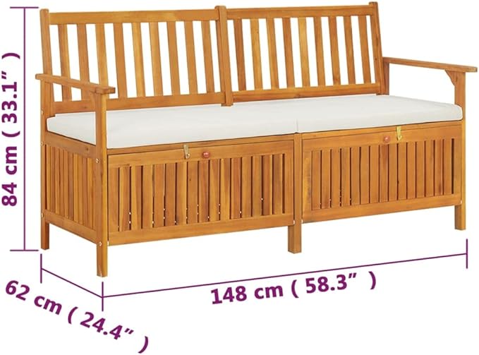 Storage Bench with Cushion Garden Bench Outdoor Bench for Outdoors Porch Entryway Furniture for Yard 58.3" Solid Wood Acacia