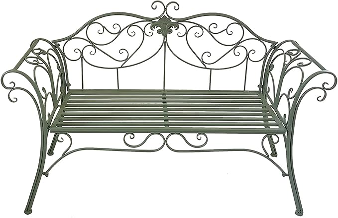 Outdoor Metal Garden Bench Chair Doubel Seat with Decorative Cast Iron Backrest, Balcony Park Bench, for Garden, Yard, Patio, Porch and Sunroom (Color : Green)
