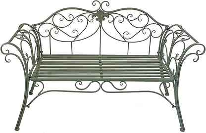 Outdoor Metal Garden Bench Chair Doubel Seat with Decorative Cast Iron Backrest, Balcony Park Bench, for Garden, Yard, Patio, Porch and Sunroom (Color : Green)