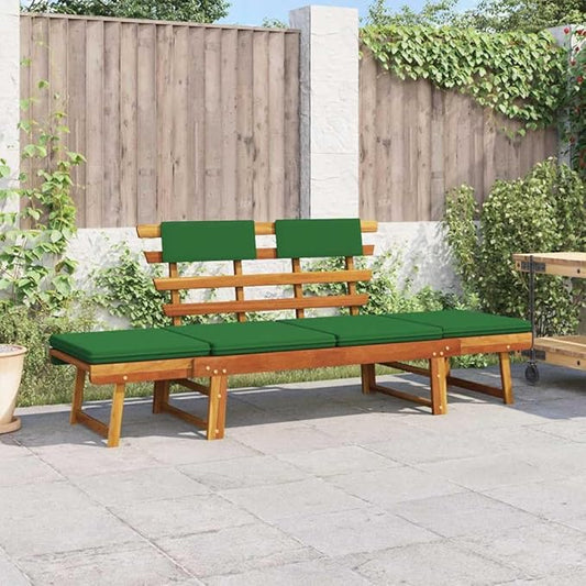 Garden Bench Deck Bench Patio Bench with Cushions 2-in-1 74.8" Solid Acacia Wood