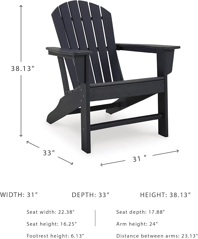 Signature Design by Ashley Sundown Treasure Cottage Weather Resistant Outdoor Adirondack Chair with Slatted Design, HDPE, 31" W x 33" D x 38.13" H, Black