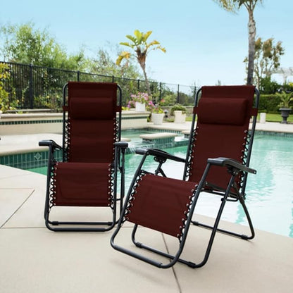 Caravan Sports Zero Gravity Recliner Lounge Chair for Indoor and Outdoor Use with Smooth Recline Function, Dual Finger Tip Locking System, and Pillow for Lumbar and Head Support, Burgundy (Pair)