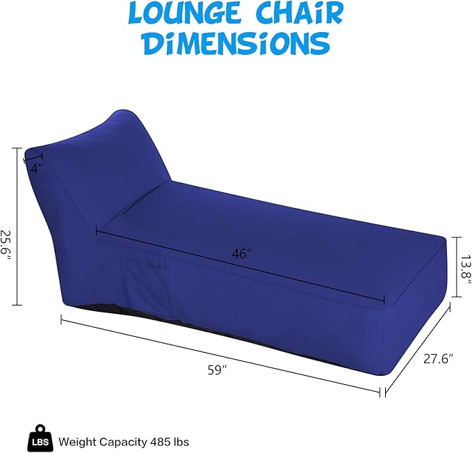 Outdoor Chaise Lounge Chair, Sunbed UV Resistant Sofa Couch Patio Furniture Waterproof Outside Sunlounge Reclining Sunbathing Bed Comfy Single Chaise Daybed for Garden, Pool, Beach, Navy Blue