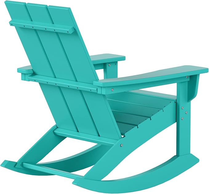 WestinTrends Ashore Patio Rocking Chairs Set of 4, All Weather Poly Lumber Plank Adirondack Rocker Chair, Modern Farmhouse Outdoor Rocking Chairs for Porch Garden Backyard and Indoor, Turquoise