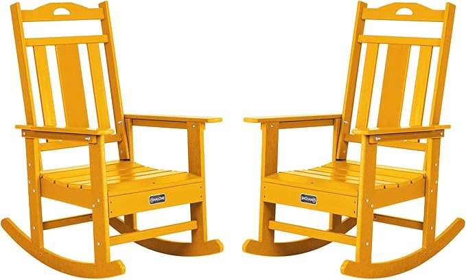 nalone Outdoor Rocking Chairs Set of 2, Oversized Porch Rocker Chair for Adult, All-Weather Resistant Patio Rocking Chair for Garden Lawn(Orange)