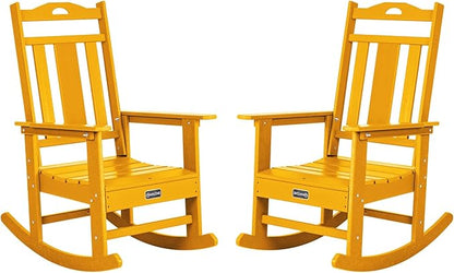nalone Outdoor Rocking Chairs Set of 2, Oversized Porch Rocker Chair for Adult, All-Weather Resistant Patio Rocking Chair for Garden Lawn(Orange)