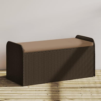Storage Bench Brown PE Rattan, Powder-Coated Steel Frame, Foam Medium Cushion, 2-Seater Outdoor Patio Furniture, Weatherproof Garden Bench Patio Bench