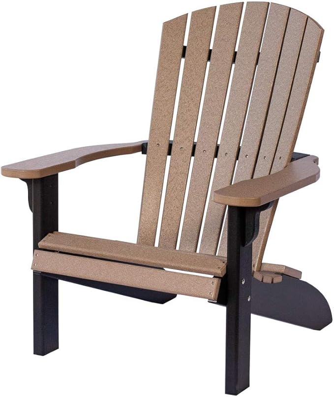 Leisure Lawns Poly Plastic Fanback Adirondack Chair, Outdoor Patio Chair - Amish Made in USA (Weatherwood on Black)