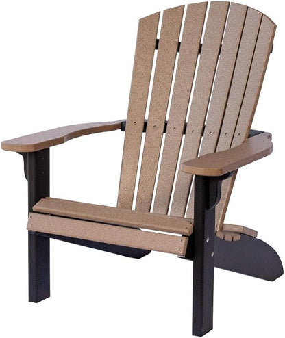Leisure Lawns Poly Plastic Fanback Adirondack Chair, Outdoor Patio Chair - Amish Made in USA (Weatherwood on Black)