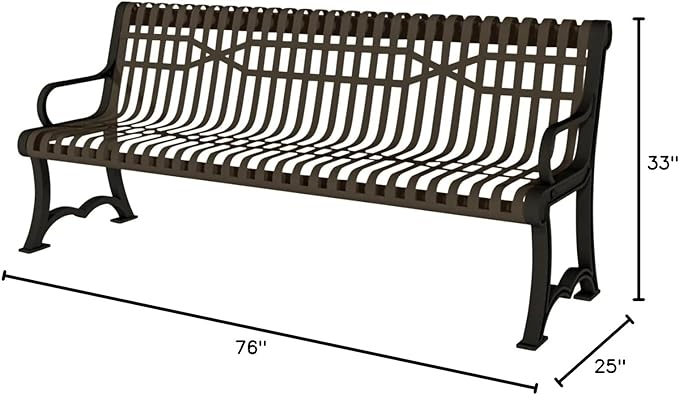 COATEDOUTDOORFURNITURE Coated Outdoor Furniture Heavy-Duty Outdoor Bench Thermoplastic Coated, Slatted Steel, Commercial-Grade Garden Bench, Made in America (Portable with Back, 4 Ft, Textured Brown)