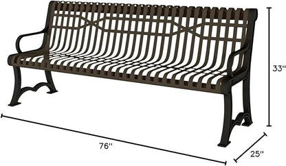 COATEDOUTDOORFURNITURE Coated Outdoor Furniture Heavy-Duty Outdoor Bench Thermoplastic Coated, Slatted Steel, Commercial-Grade Garden Bench, Made in America (Portable with Back, 4 Ft, Textured Brown)