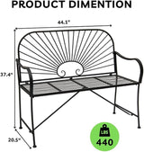 XBrand 44" L Iron Sun-Patterned Seat for Two, Patio & Porch Furniture for Park, Yard, Lawn, Balcony, Backyard – Black - Photo 3