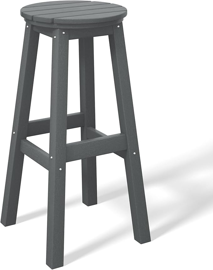 Costaelm 29" Height Outdoor Bar Stools, All-Weather Bar Stools, Adirondack Poly Patio Round Bar Stool for Patio, Deck, Kitchen Counter and Garden, Gray
