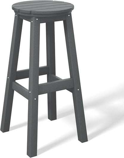 Costaelm 29" Height Outdoor Bar Stools, All-Weather Bar Stools, Adirondack Poly Patio Round Bar Stool for Patio, Deck, Kitchen Counter and Garden, Gray
