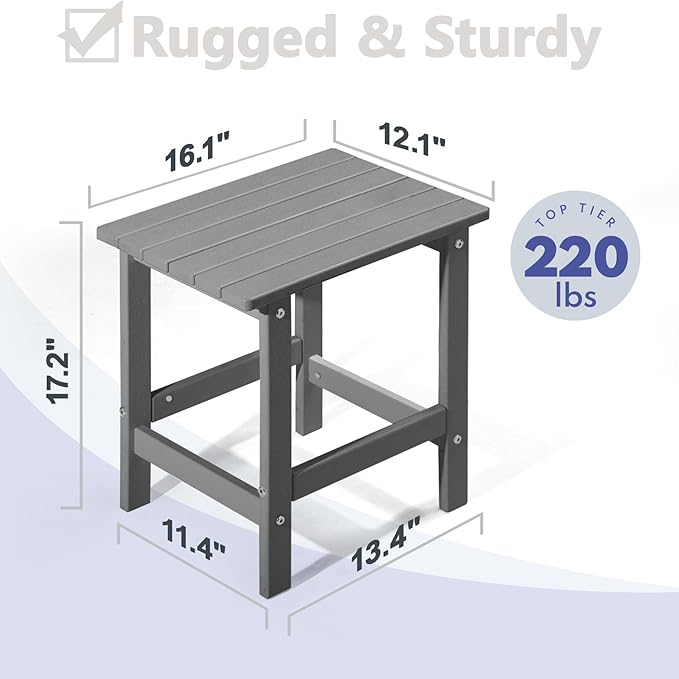 PASAMIC Adirondack Square Outdoor Side Table, HDPE Small Outdoor Table, Patio End Table for Patio, Pool, Backyard, Weather-Resistant (Grey)