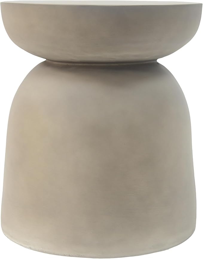 Outdoor Side Table Concrete End Table Faux Stone Side Tables Small Coffee Tables for Indoor Outdoor, Garden Stool Plant Stand for Porch, Backyard Patio, 15.75"X18" Light Grey-Round