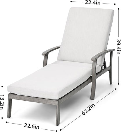 HAPPATIO Aluminum Patio Chaise Lounge, Aluminum Patio Lounge Chair, Pool Lounge Chair with Cushion, Outdoor Chaise Lounge for Deck Poolside (Gray)
