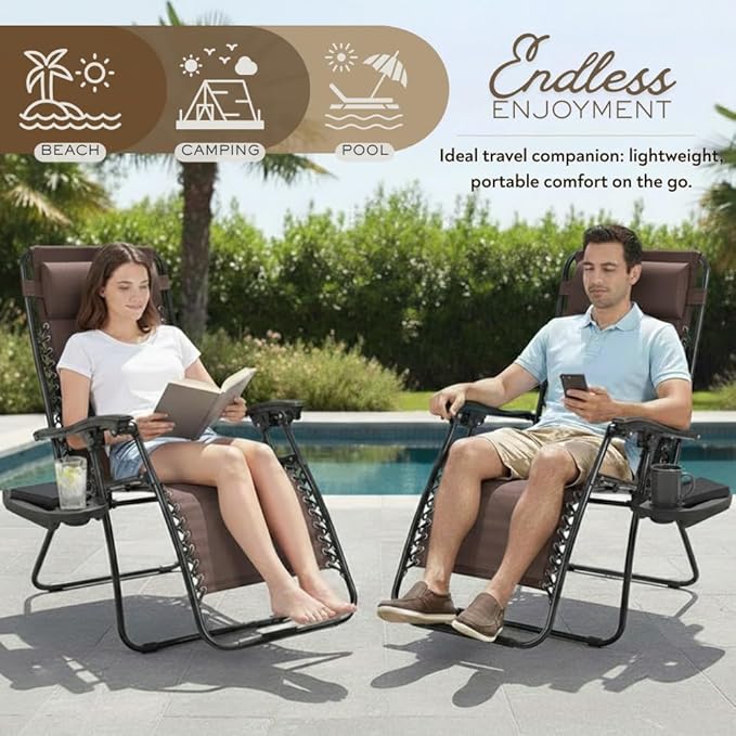 Adjustable Zero Gravity Lounge Chair with Steel Mesh Fabric: Reclining Lawn Chair Featuring Comfort Pillow - Photo 3